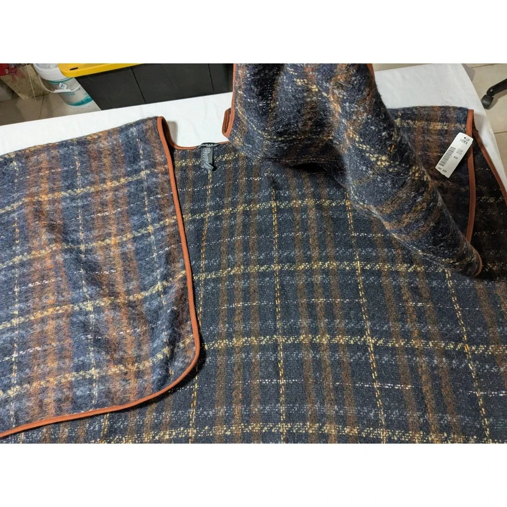 CONRAD C COLLECTION Women‎ One Size Brown Plaid ALPACA WOOL Blend Wrap NEW